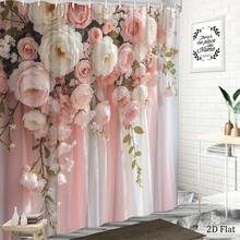 2D Flat Print Elegant Floral Pattern Artificial Gemstone Shower Curtain Decorated With Soft Pink And White Roses, Peonies, And Draped Fabric Suitable For Wedding Home Decoration Bathtub Curtain Includes  Size 70.8x 70.8inch 2D Flat Style - 彩色 - 查看 7