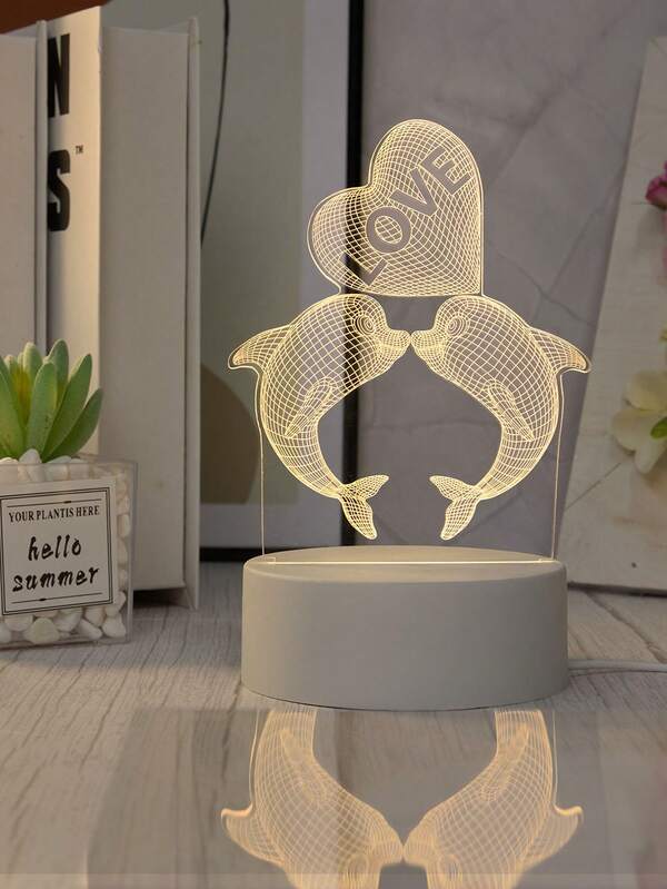 1 Stück kreative leuchtende Herz-Delfin-Design Nachtlicht, Muttertags-, Vatertags-, Valentinstags-Geschenk, Tischlampe für Zuhause Dekoration, romantische Dekoration