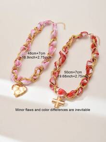 2 chiếc vòng cổ mặt hình thánh giá và trái tim kim loại phong cách Bohemian phóng đại, thích hợp cho phụ nữ đeo với váy, áo sơ mi, cho trang phục hàng ngày và dự tiệc - Hồng - Xem 3