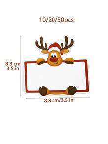 10/20/50 Stücke Weihnachts-Elch Platzkarten mit Namensanpassung - Niedlicher Rentier mit Weihnachtsmann-Mütze & Namensschild Design, rote & weiße Party Tischdekoration für Weihnachten, Hochzeiten, Bridal-Shower - strapazierfähige Papier Platzkarten - Verschiedenfarbig - Übersicht 3