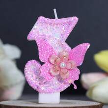 1 件生日数字蜡烛，粉色蝴蝶生日蜡烛蛋糕，亮片蜡烛蛋糕装饰，适合女孩和女士的周年庆典物品 - 彩色 - 查看 4