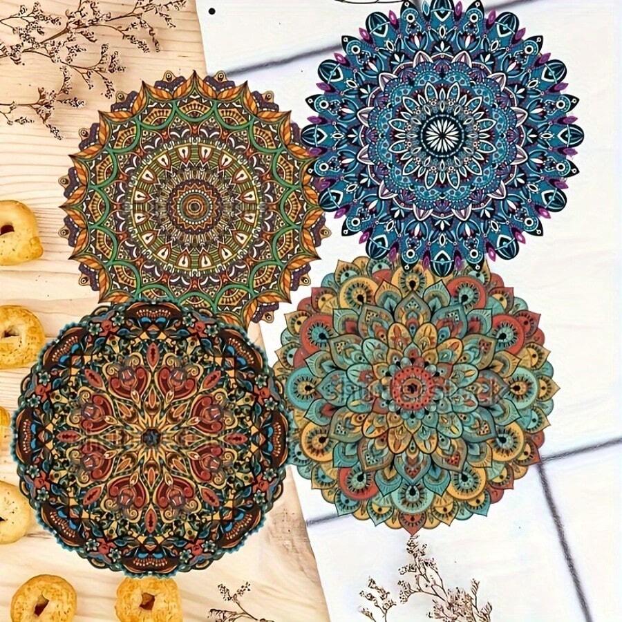 6pcs Mandala Flower Cup Coasters, Heat Insulation Coasters, Anti-Scald Placemats, Plate Coasters, Beverage Coasters, Anti-Slip Placemats - Multicolor - View 1