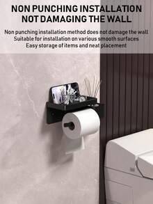 1pc Toilet Paper Holder With Phone Shelf - Heavy-Duty Rustproof Bathroom Dispenser, Space-Saving Tissue Roll Holder & Phone Tray, Toilet Paper Holder Wall Mount, Toilet Paper Holder Stand For Bathroom, Toilet Paper Holder For Wall, Toilet Paper Hanger For Bathroom, Toilet Paper Wall Holder, Toilet Paper Holder For Bathroom, Wall Toilet Paper Holder, Toilet Paper Stand For Bathroom, Toilet Roll Holder Wall Mount, Toilet Paper Holder