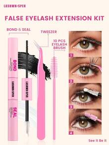 10ml Eyelash Glue Set (Tweezers And Brush) - 2 Bottles Of Cluster Eyelash Adhesive, Suitable For DIY Individual Eyelash Extension, Long-Lasting Waterproof Eyelash Extension Kit - Pink - View 2