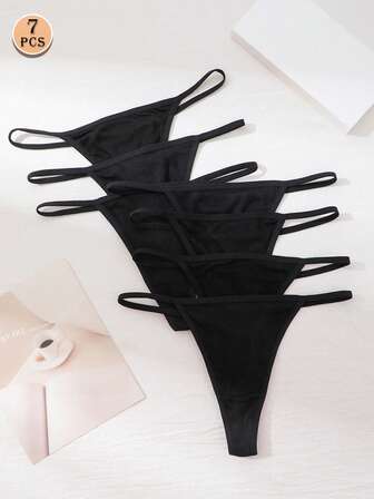 7Pcs Sexy Thongs Ribbed Women's Low Waist Comfortable Briefs Seamless Thong Panties Traceless G-String Underwear Women Soft T-Back Elastic Panty Lingerie Minimal Style Not Transparent Underpants Fashionable For Daily Wear