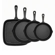 4-teiliges Schwerlast-Grill- & Bratpfannen Gusseisen mit Deckeln, erhöhte Ränder & Abflussöffnungen, gleichmäßige Wärme, spülmaschinenfest für Pfannkuchen/Braten/Burger - Schwarz - Übersicht 3