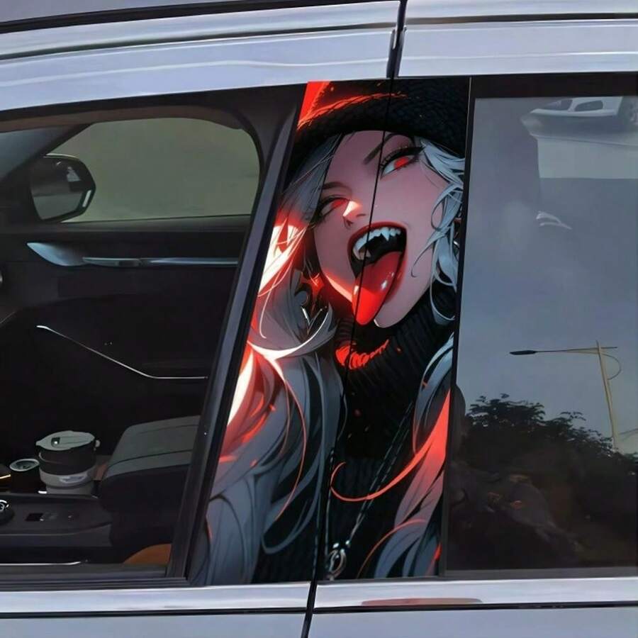 Anime-Themed Vinyl Car Decals - 2 Piece Set, Self-Adhesive Glitter Cartoon B-Pillar Stickers, High-Gloss Finish, Scratch Resistant, Waterproof, Metal Surface-Specific, Single Use - Durable PVC Vehicle Embellishment - Nhiều màu - Xem 1