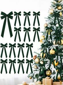 12Pcs-Green Velvet Bows, Christmas Velvet Bows,Green Christmas Decor,Christmas Tree Bows Rustic Crafts Gift Wrapping Bows Xmas Ornaments For DIY Decorative Gift Packaging, Christmas Tree Decoration Wreath Garland Tree Decorations Indoor Outdoor Holiday Decor;