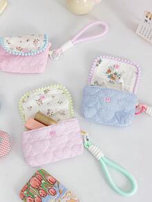 1 Piece Cute Embroidered Love-Shaped Pattern Card Bag Cute Strip Print Bluetooth Headphone Storage Bag Mini Makeup Hanging Bag Pink Floral Pattern Makeup Pouch Colorful Wrist Band Coin Purse Flip-Up Design ID Card Organizer Bag Charger Bag Charger Case Waterproof Bag For Women For Men Electronic Organizer Travel Essentials