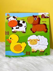 Montessori Wooden Farm Animal Puzzle Toy, Shape Sorter Develop Hand-Eye Coordination, Toddler Large Peg Puzzle Early Learning And Fine Motor Skills Learn Colors And Animals, Parent-Child Interactive Game, Baby Birthday Gift - Multicolor - View 11