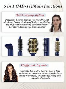 CRASTS 5-In-1 Hot Air Brush Set - Blow Dryer, Straightener, Curler, Flat Iron, Curling Iron, Styling Tools For Long-Lasting Hairstyles