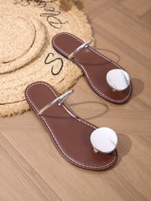 Sandalias de mujer cómodas y con estilo, con hebilla redonda brillante y correa semicircular de alto brillo, nueva moda 2025