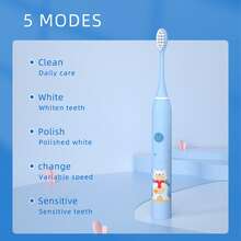 1支电动牙刷，配8个替换刷头，USB充电，5档速度调节。男女通用口腔护理产品，清洁牙齿，美白牙齿，柔软刷毛，呵护敏感牙齿。包含壁挂支架和防尘罩。 - 藍色 - 查看 4