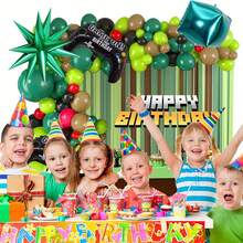 139件像素游戏主题气球拱门套装，包含游戏手柄、爆炸星星、铝箔气球盒以及深绿、浅绿、黑色、棕色和红色乳胶气球。非常适合生日派对、游戏锦标赛、户外派对、矿工像素游戏主题派对。 - 彩色 - 查看 4