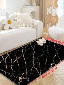 1pc Luxury Black & Gold Marble Texture Bath Mat, Small Rug - Black - View 15