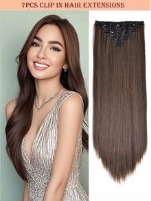 Extensii de păr sintetice lungi și drepte cu clips, 22 inch, 16 clipsuri, 220 g, clipsuri în perucă pentru temperaturi ridicate, pentru femei - Multicolor - Vizualizare 18