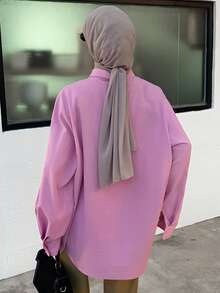 DAZY Neue, locker sitzende, lässige Damen Bluse mit gesticktem Logo Dekor für Herbst/Winter, bescheidene Mode, Langarm - Pink - Übersicht 2