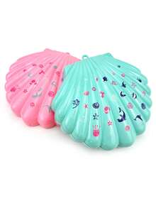1/2Pcs ABS Shell Shape Kids Makeup Bag Toy, Pink Blue Princess Cosmetic Case With Mirror, Washable Cosmetics, Birthday Christmas Gift For Little Girls - Multicolor - View 9