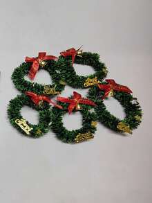 5 piezas/10 piezas Minicoronas navideñas de estrella con lazo de campana de cascabel para escena en miniatura