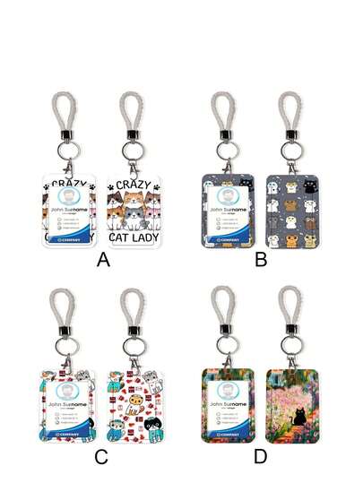 1 Set Cute Cat Print Fashion Personalized Cartoon Pull-Tab Keychain Pendant, Student Wristband Card Holder, Women Card Holder, ID Bus Protection Cover, Student Campus Card Protection Cover