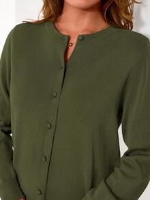 Women Cardigan Sweaters Casual Knit Button Down Long Sleeve Cashmere Sweater Lightweight Autumn Fall Spring Going Out Tops Outfits - Army Green - View 6