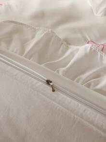 2/3pcs 100% Polyester Bow Embroidery, Ruffle Decor,Duvet Cover Set Without Filler,(1Duvet Cover &1/2 Pillowcases), Modern Polyester Bedding Set For All Season - White - View 6