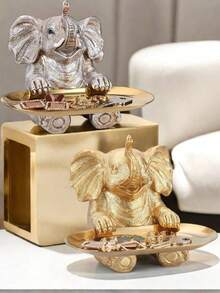 1 件树脂大象托盘装饰：可爱的动物雕像，可用作入口钥匙扣、客厅装饰托盘，用于存放珠宝和钥匙，是整理和送礼的完美家居装饰品