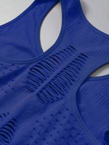 Plus Size Women Seamless Knit Sports Bra With Removable Cups - Blue - View 4