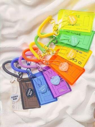 1 pieza Estuche transparente de PVC de color caramelo estilo Y2K para tarjetas - Estuche transparente para pase de autobús/comida/acceso con colgante holográfico, accesorio de bolsa de gelatina, de regreso a la escuela y 2025