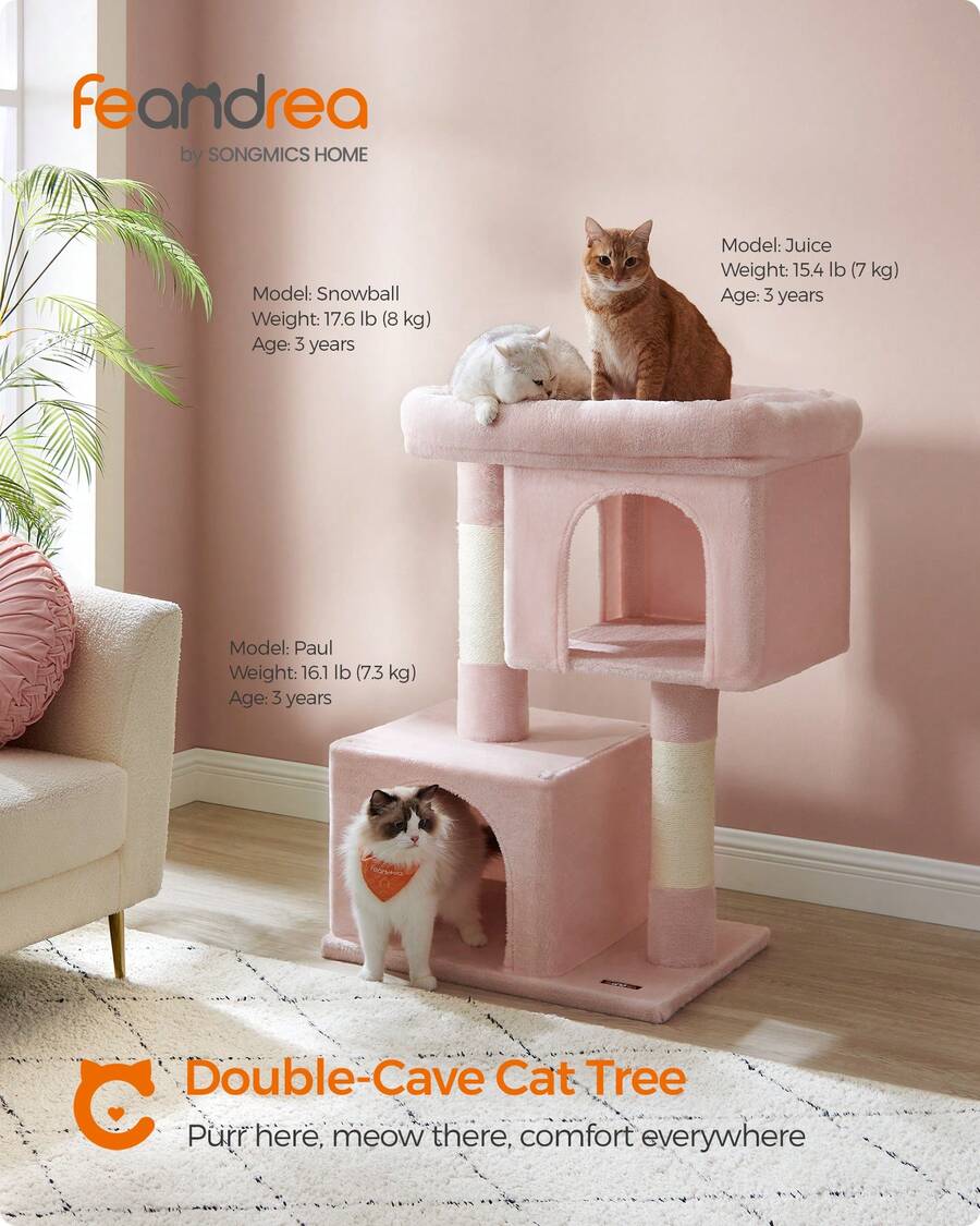 Feandrea Cat Tree, 39.8-Inch Cat Tower, XL, Cat Condo For Extra Large Cats Up To 44 Lb, Large Cat Perch, 2 Cat Caves, Scratching Post - Hồng - Xem 1