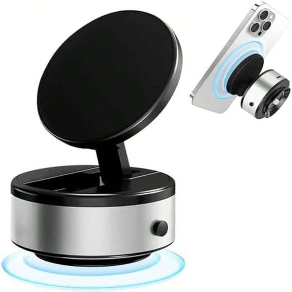 Athvcht 車載スマホホルダー 真空吸着式スマホホルダー 360度回転 磁気式車用吸盤ホルダー 車用 真空吸着/磁気吸着 超強力磁石 長さと角度が調整可能 安定性拔群 電動真空吸着式 車用スマホホルダー吸盤 取り付け簡単 &Android全機種対応 (シルバー)