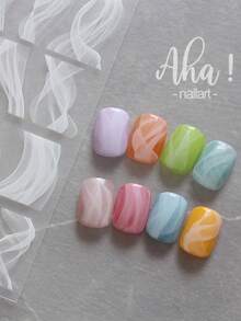 1pc Nail Art Sticker, Semi-Transparent French Black & White Tie Dye Nail Decals Nails Nail Supplies - Multicolor - View 6