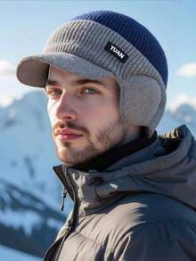 1 件男士冬季针织帽，带护耳和遮阳帽，100% 腈纶，保暖且有弹性，多色可选，适合户外旅行、运动和休闲穿着，可手洗寒冷天气无檐便帽