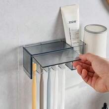 1pc Self Adhesive 5 Slots Wall Mount Toothbrush Holder With Cover For Shower, Toothpaste & Toothbrush Hanger For Bathroom, Dorm - Multicolor - View 1