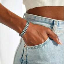 1pc Fashionable Luxury Unique 925 Silver Zirconia Geometric Square Bracelet, Suitable For Women, Wedding, Holiday, Gift, Party, Banquet