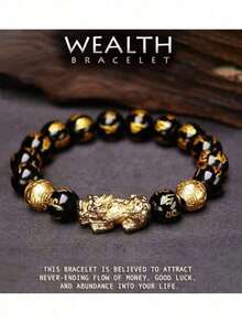 1pc Exquisite Obsidian Stone Beads Pixiu Charm Bracelet - Attracts Wealth And Good Fortune, Black Luck Charm - Perfect Fathers Day Gift Idea For Him Or Her - Multicolor - View 7
