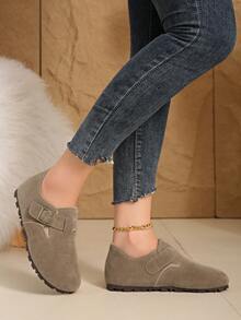 新款秋季时尚乐福穆勒拖鞋，毛绒鞋 - 卡其色 - 查看 5