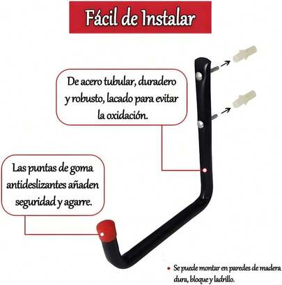 Fishlead 6 Piezas Ganchos de Garaje, Gancho Bicicleta Pared, Ganchos de Almacenamiento de Utilidad, Ganchos en J Negros con Tornillos, para Organizar Herramientas de Jardín, Escaleras, Mangueras