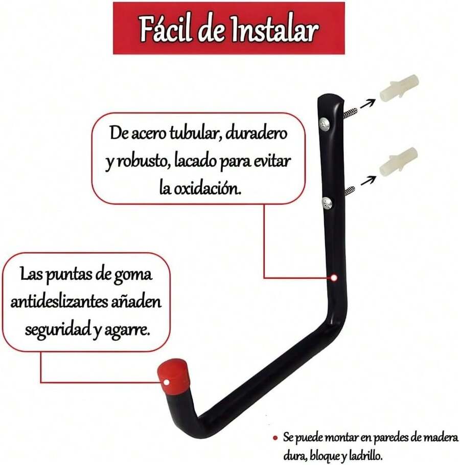 Fishlead 6 Piezas Ganchos de Garaje, Gancho Bicicleta Pared, Ganchos de Almacenamiento de Utilidad, Ganchos en J Negros con Tornillos, para Organizar Herramientas de Jardín, Escaleras, Mangueras