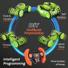 RC Stunt Car - 4WD Remote Control Car With Double-Sided Driving, Christmas Gifts,Stocking Stuffers,360° Flips & Rotation, All-Terrain Off-Road, Gesture Sensing - Toy For Kids Boys Girls Ages 6-12, Teens - 綠色 - 查看 6