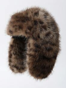 1 pieza Gorro de trampero de mujer con estampado de leopardo de piel sintética, gorro cálido y grueso con protección para las orejas, a prueba de viento, de felpa para otoño/invierno, ciclismo al aire libre, esquí, accesorio de moda diario