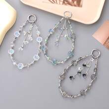 Korean Style Iridescent Rose Short Phone Chain For Women, Elegant Bell Flower Pendant Bag Charm,  Handcrafted Multi-Purpose Hanging Accessory, Stylish Mobile & Purse Ornament, Fashionable Girly Daily Use Phone Strap - Mặt dây chuyền hoa kèn K4878 màu xanh đậm - Xem 3