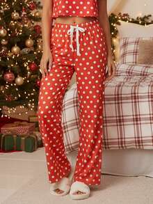 Women's Soft Pajama Long Pant, Polka Dots / Plaid Elastic Waistband Sleepwear Pajama Lounge Pants - 紅色 - 查看 4