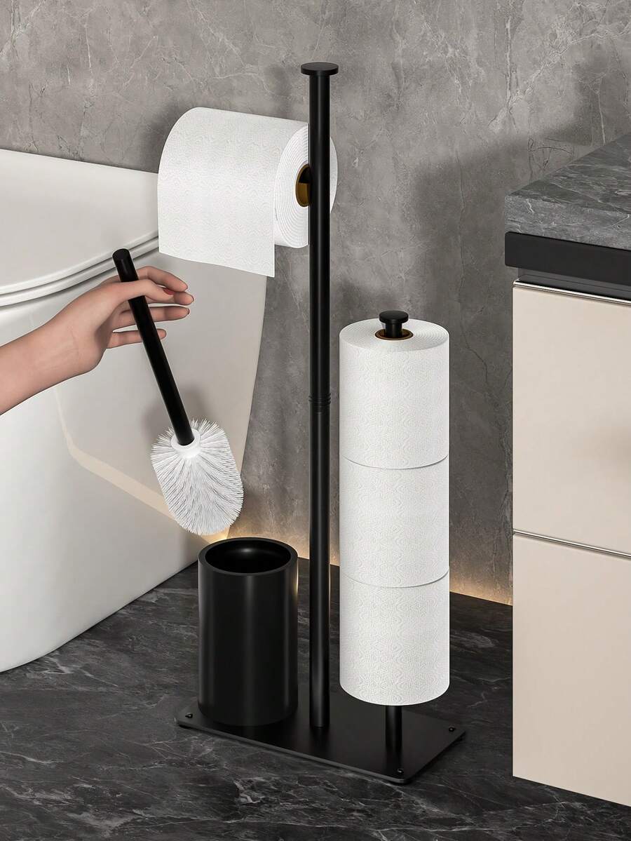 1pc Modern Freestanding Toilet Paper Holder - No-Drill Installation, Heavy-Duty Metal, Freestanding Bathroom Toilet Paper Dispenser With Over-The-Toilet Placement, Space-Saving Design For Small Bathrooms - Nordic Style Minimalist Design - Holds Toilet Roll, Toilet Paper Holder For Bathroom, Toilet Paper Storage, Bathroom Decor, Toilet Paper Holder Unique,