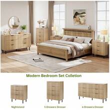 Wood Wide Double Dresser With Metal Legs And Handles, Fluted 6 Drawer Dresser, Modern Chest Of Drawers With Anti-Tipping Design For Bedroom Living Room, Hallway - 棕色 - 查看 7
