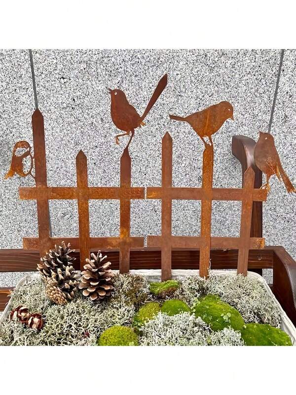 1pc Rustic Bird Garden - Whimsical Metal Decoration For Outdoor Spaces, Valentine's Day Gift, Birthday Gift, Mother's Day Gift, Unique Garden Decoration, Rustic Fence Ornament, Bird-Shaped Yard Art