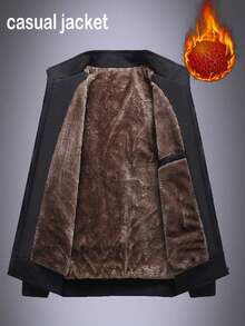 Men's Thermal Lined Thick Stand Collar Casual Jacket Outerwear,Winter - Dark Grey - View 2