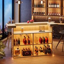 LITTLE TREE 4-Tier Bar Table, 70.9-Inch Large Wooden Home Bar Unit With Wine Glass Holder And Black Footrest, Pub Table With Storage Shelves For Home, Patio, Basement - 淺棕色 - 查看 3