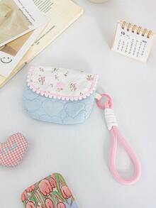 1 Piece Cute Embroidered Love-Shaped Pattern Card Bag Cute Strip Print Bluetooth Headphone Storage Bag Mini Makeup Hanging Bag Pink Floral Pattern Makeup Pouch Colorful Wrist Band Coin Purse Flip-Up Design ID Card Organizer Bag Charger Bag Charger Case Waterproof Bag For Women For Men Electronic Organizer Travel Essentials