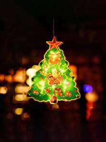 1 Set Christmas String Lights/Suction Cup Lights, Hanging Snowman Santa Claus Christmas Tree Decorative Lights, Window Display Decor, Holiday Celebration, Camping Atmosphere Lighting